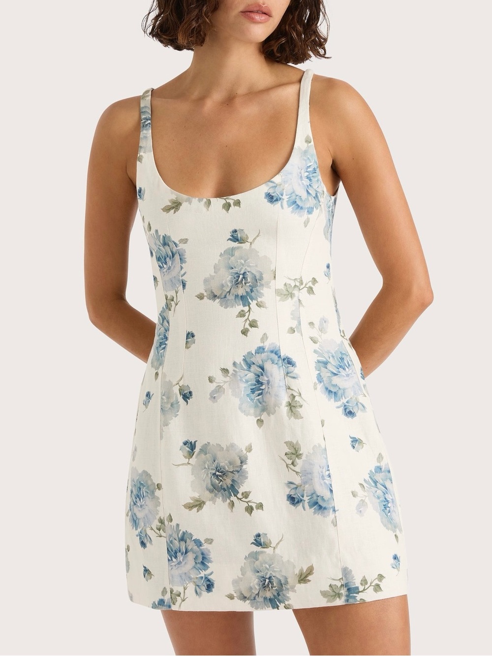 Faithfull The Brand Sanne Linen Dress in Cecile Floral Pale Blue Size 4